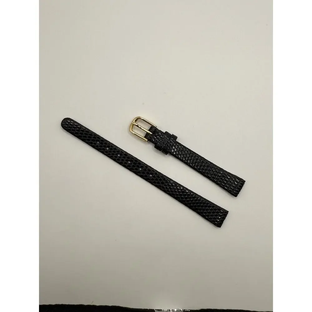 10mm KREISLER Genuine Lizard Black NOS Vintage Watch Band & Gold-Tone Buckle